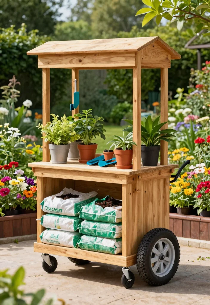 12 Outdoor Potting Bench Ideas That Keep All Your Tools in One Spot - 8. Mobile Potting Station on Wheels 1