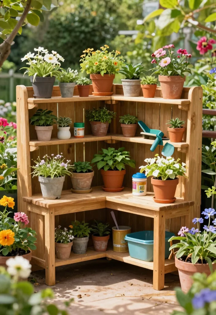 12 Outdoor Potting Bench Ideas That Keep All Your Tools in One Spot - 9. Corner Potting Bench 1