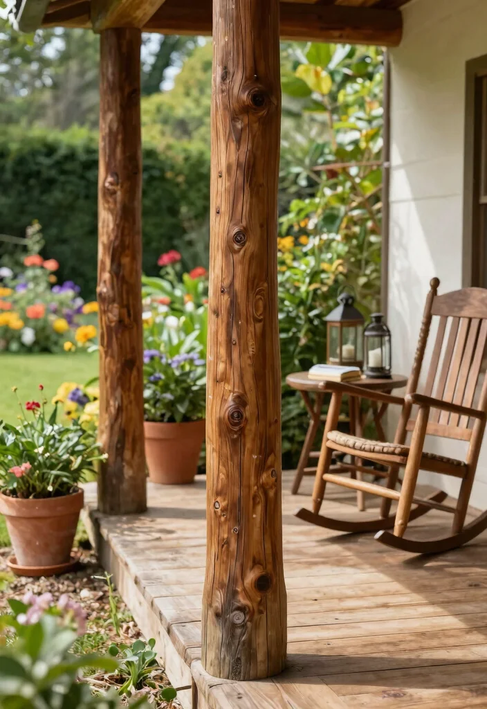 12 Porch Post Wraps That Hide Damaged or Outdated Columns - 1. Rustic Wooden Wraps 1