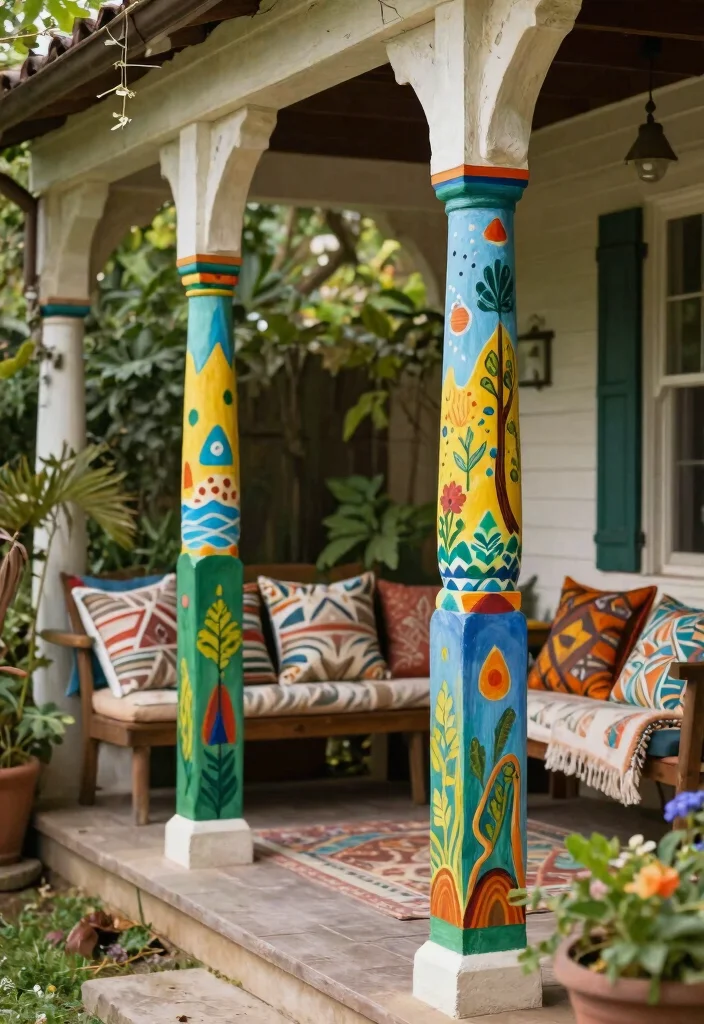 12 Porch Post Wraps That Hide Damaged or Outdated Columns - 10. Artistic Painted Wraps 1