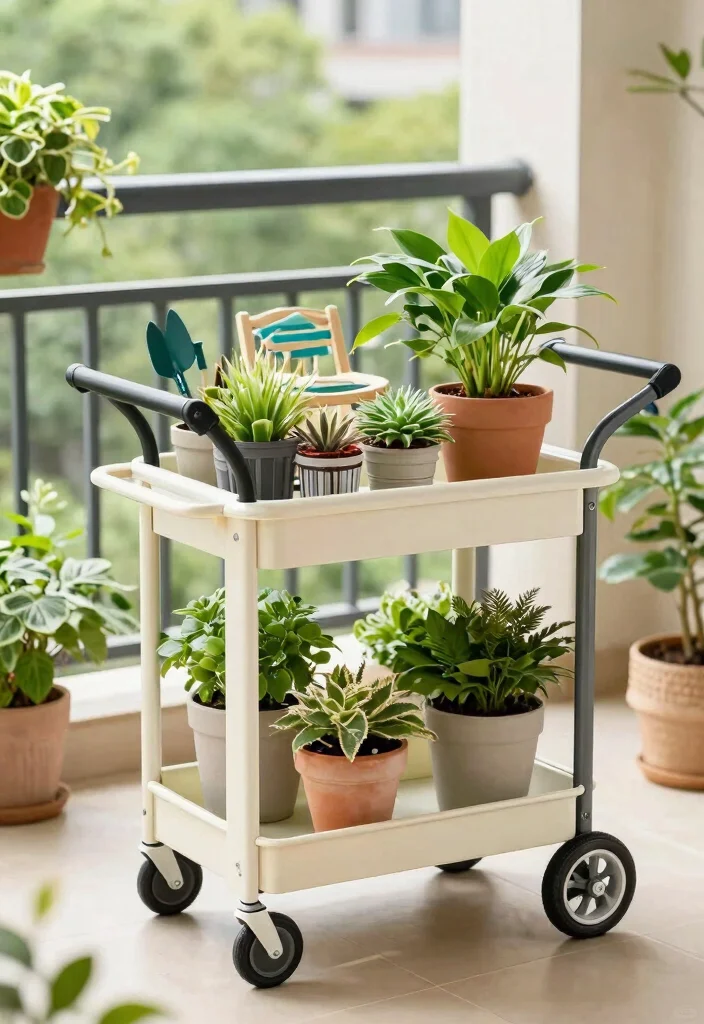 14 Balcony Garden Ideas Apartment Renters Can Install Without Drilling - 14. Portable Gardening Carts 1