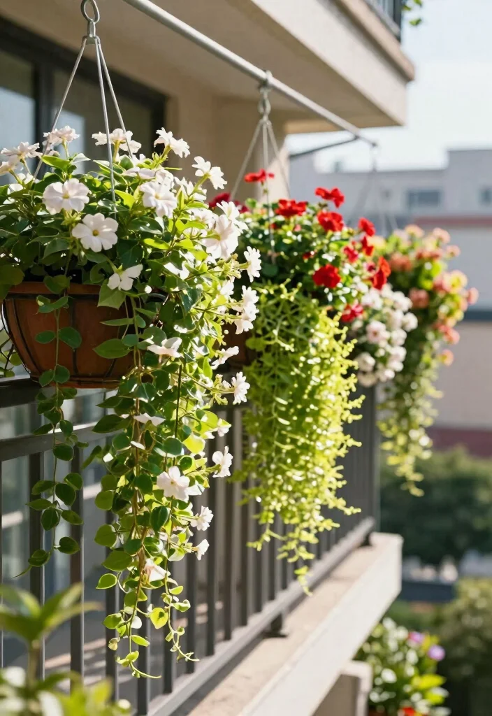 14 Balcony Garden Ideas Apartment Renters Can Install Without Drilling - 2. Hanging Baskets 1