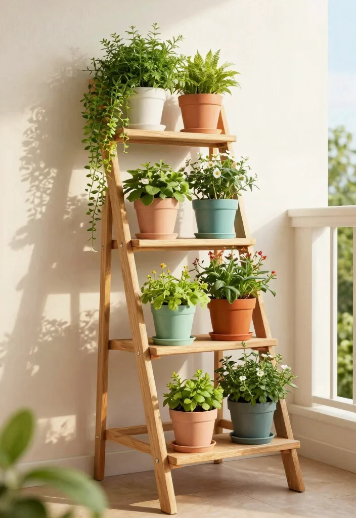 14 Balcony Garden Ideas Apartment Renters Can Install Without Drilling - 5. Ladder Planters 1