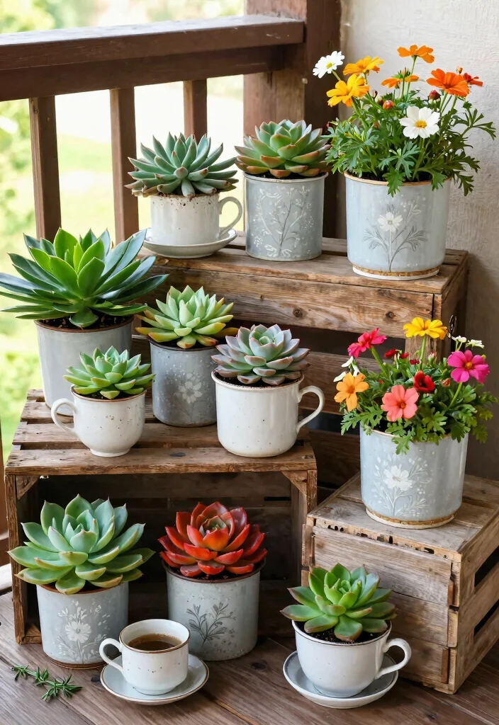 14 Balcony Garden Ideas Apartment Renters Can Install Without Drilling - 6. Recycled Containers 1