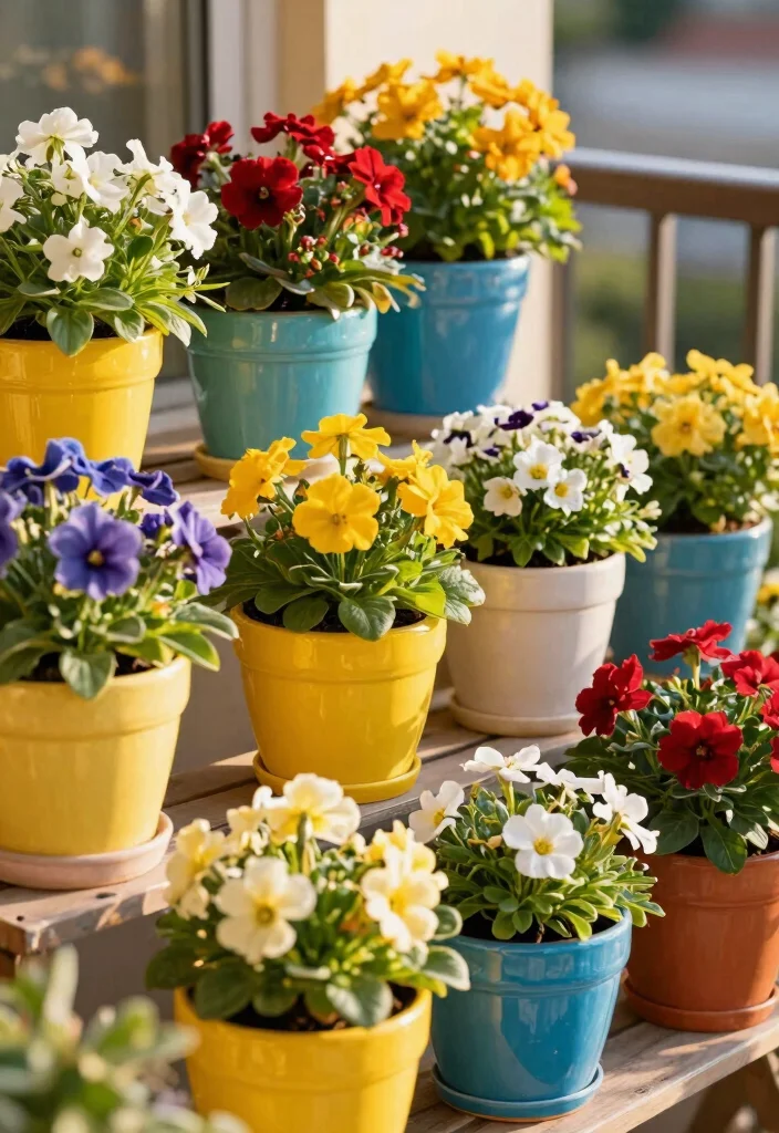 14 Balcony Garden Ideas Apartment Renters Can Install Without Drilling - 9. Colorful Pots 1