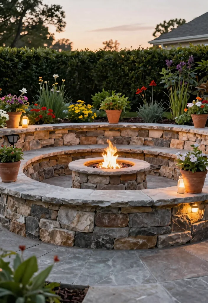 14 Flagstone Fire Pit Ideas That Drain Water and Stay Dry - 10. Fire Pit with Retaining Wall for Effective Drainage 1