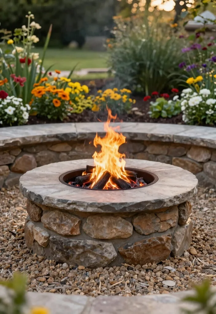 14 Flagstone Fire Pit Ideas That Drain Water and Stay Dry - 11. Flagstone Fire Pit with Gravel Surround 1