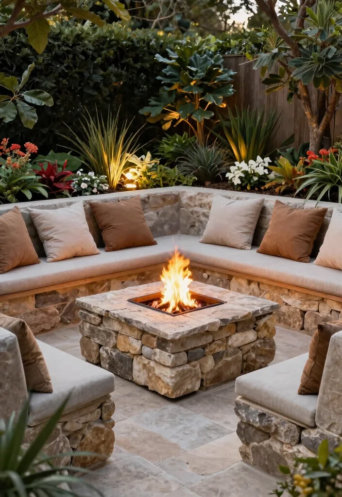 14 Flagstone Fire Pit Ideas That Drain Water and Stay Dry - 13. Flagstone Fire Pit with Raised Seating 1