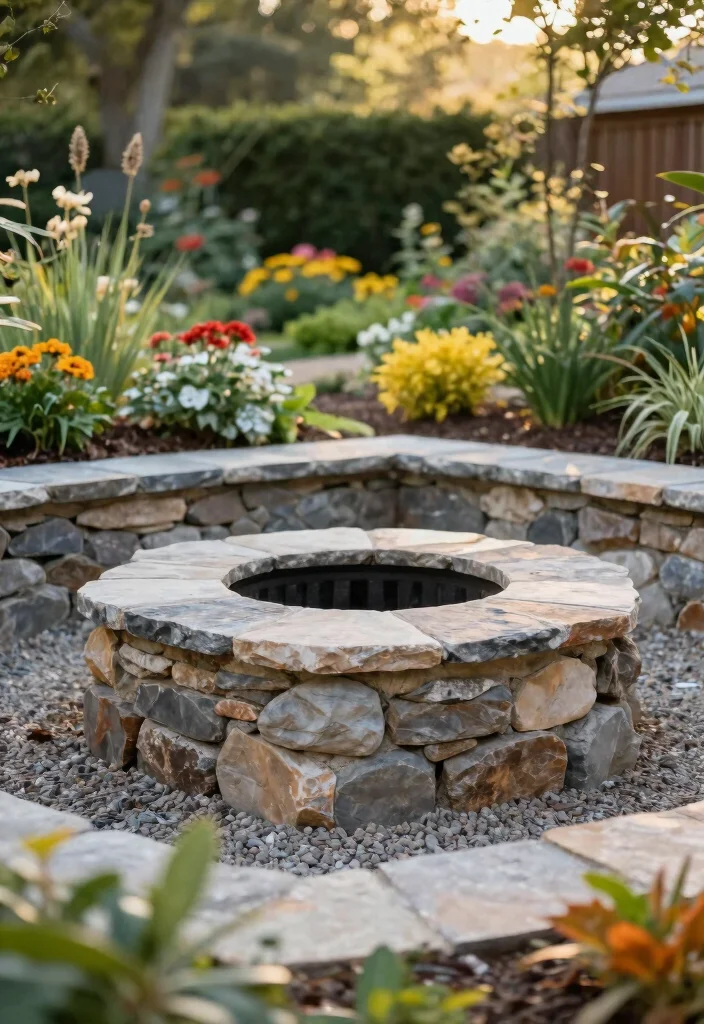 14 Flagstone Fire Pit Ideas That Drain Water and Stay Dry - 4. Flagstone Fire Pit with French Drain System 1