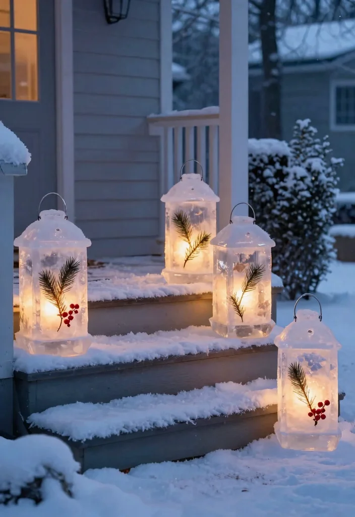 14 Front Porch Christmas Decor Ideas That Don't Blow Away in Wind - 11. Solid Ice Lanterns 1