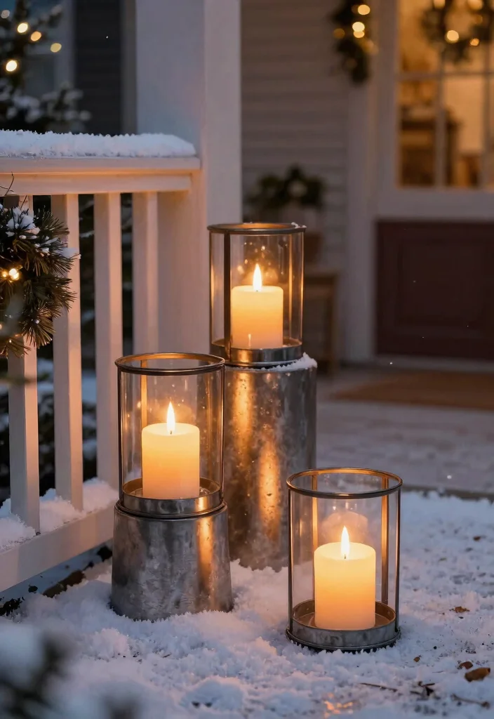 14 Front Porch Christmas Decor Ideas That Don't Blow Away in Wind - 13. Outdoor Candle Holders 1