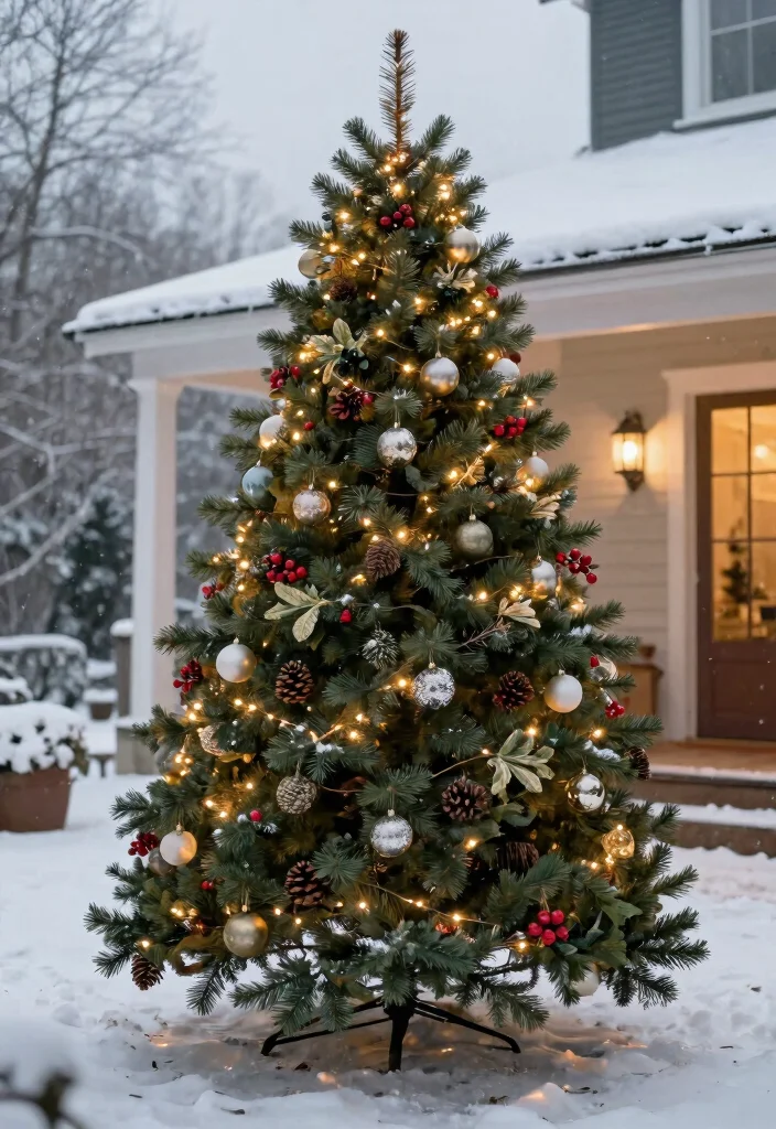 14 Front Porch Christmas Decor Ideas That Don't Blow Away in Wind - 6. Sturdy Christmas Trees 1