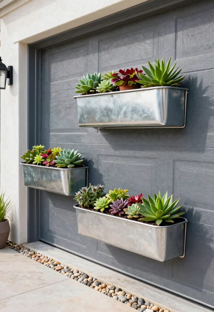 14 Garage Door Planter Ideas That Hide Cracks and Boost Curb Appeal - 3. Metal Wall Planters 1