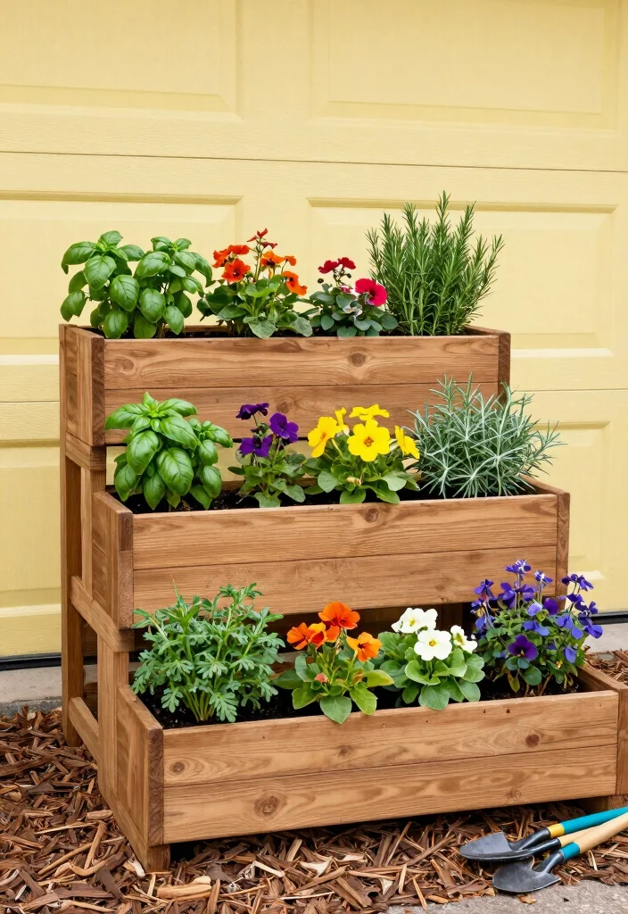 14 Garage Door Planter Ideas That Hide Cracks and Boost Curb Appeal - 4. Tiered Planter Boxes 1