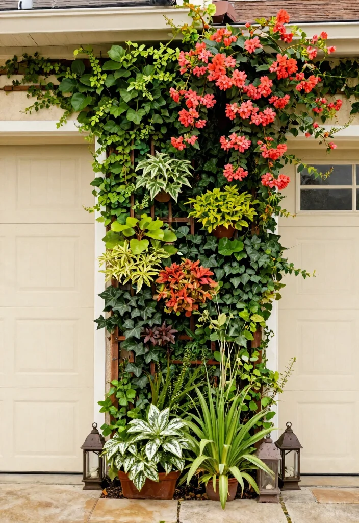 14 Garage Door Planter Ideas That Hide Cracks and Boost Curb Appeal - 6. Vertical Garden Wall 1