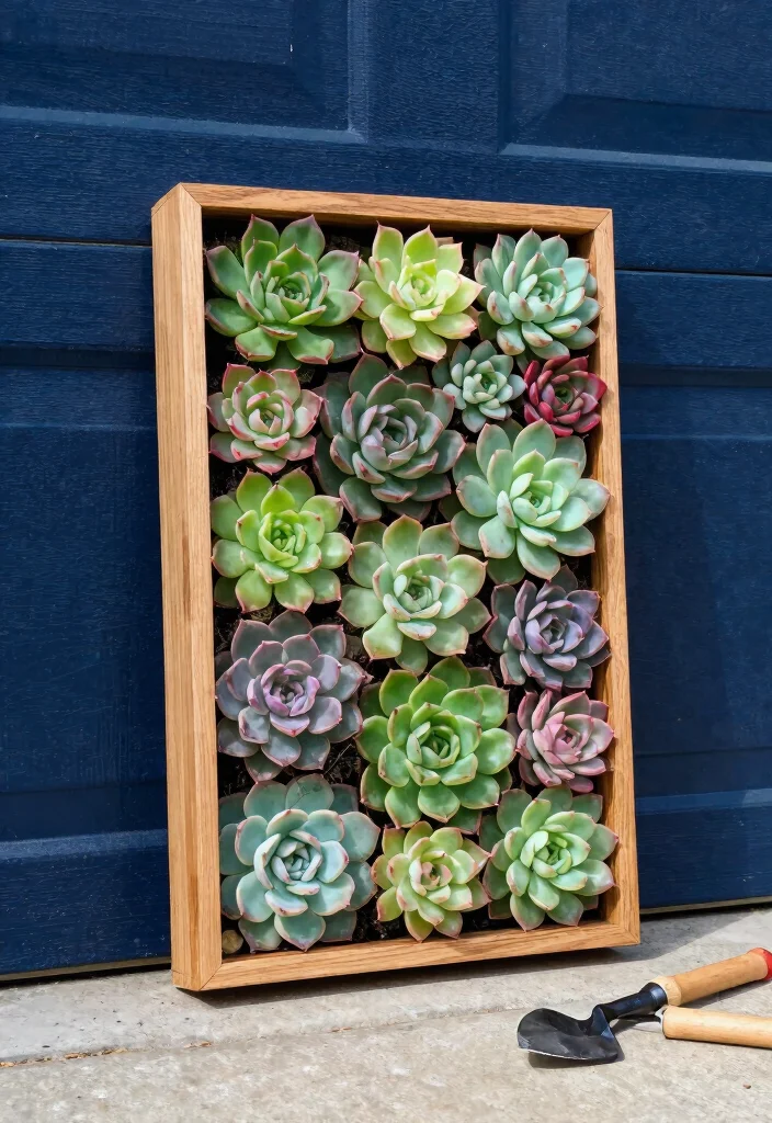 14 Garage Door Planter Ideas That Hide Cracks and Boost Curb Appeal - 7. Succulent Wall Art 1