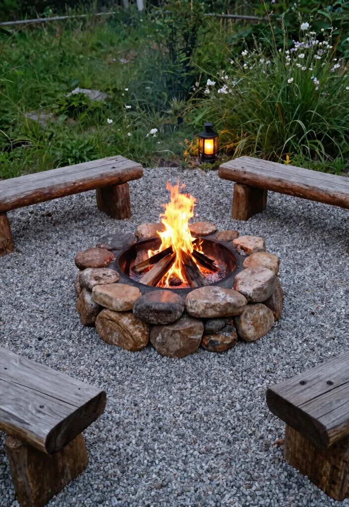 14 Gravel Fire Pit Ideas That Contain Sparks and Cleanup Easily - 1. Rustic Gravel Circle 1