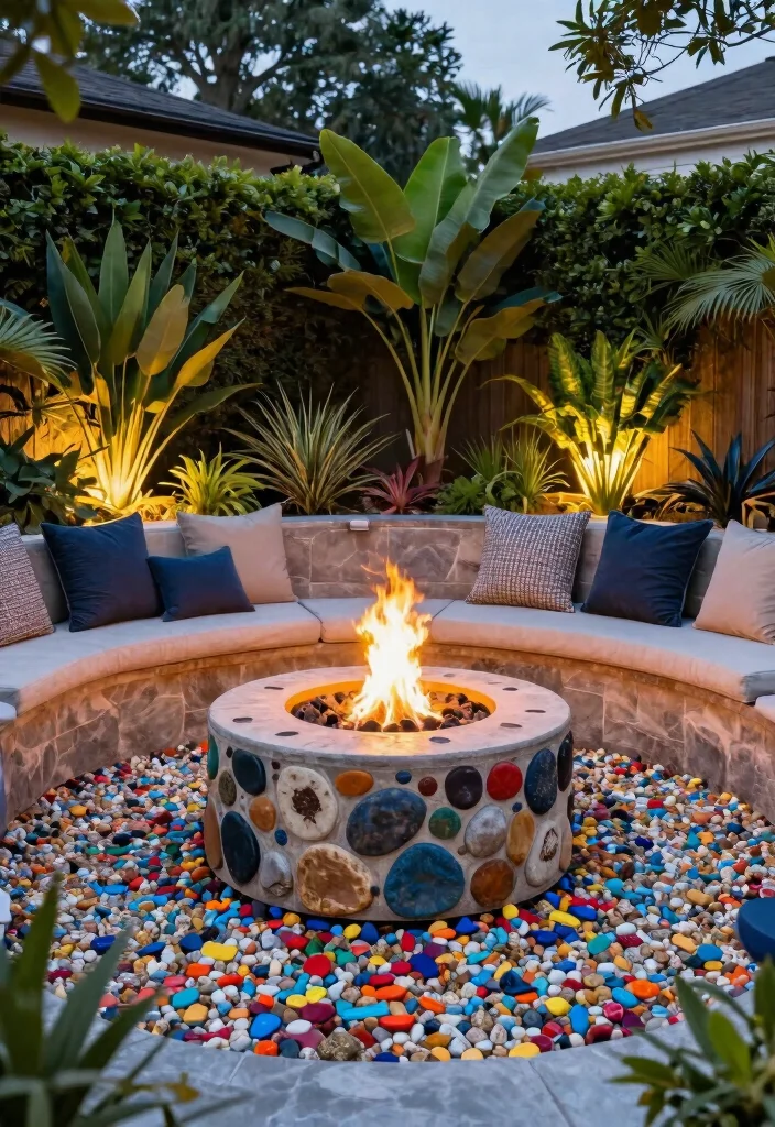 14 Gravel Fire Pit Ideas That Contain Sparks and Cleanup Easily - 12. Fire Pit with Decorative Gravel Accents 1