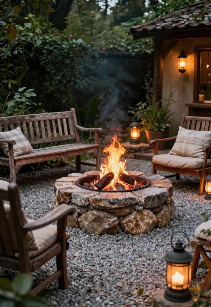 14 Gravel Fire Pit Ideas That Contain Sparks and Cleanup Easily - 14. Vintage Gravel Fire Pit 1