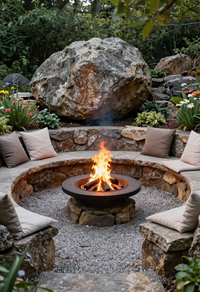 14 Gravel Fire Pit Ideas That Contain Sparks and Cleanup Easily - 6. Integrated Seating with Gravel 1
