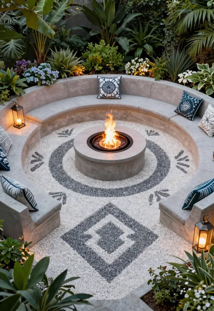 14 Gravel Fire Pit Ideas That Contain Sparks and Cleanup Easily - 8. Artistic Gravel Patterns 1