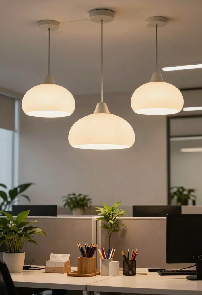 14 Office Ceiling Light Ideas That Don't Create Screen Glare - 3. Pendant Lights with Diffusers 1
