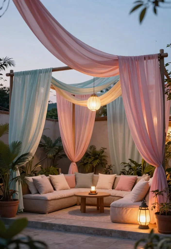 14 Patio Fence Ideas for Privacy Without Blocking All Light - 7. Fabric Drapes 1
