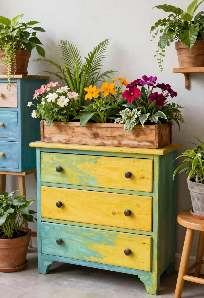 14 Planter Box Garden Ideas That Grow More in Small Yards - 14. Repurposed Furniture Planters 1