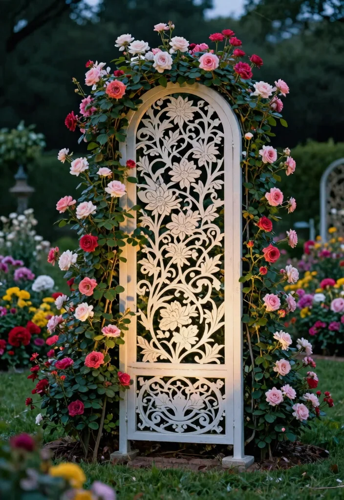 14 Trellis Ideas Front of House That Support Heavy Climbing Vines - 11. Decorative Garden Trellis 1
