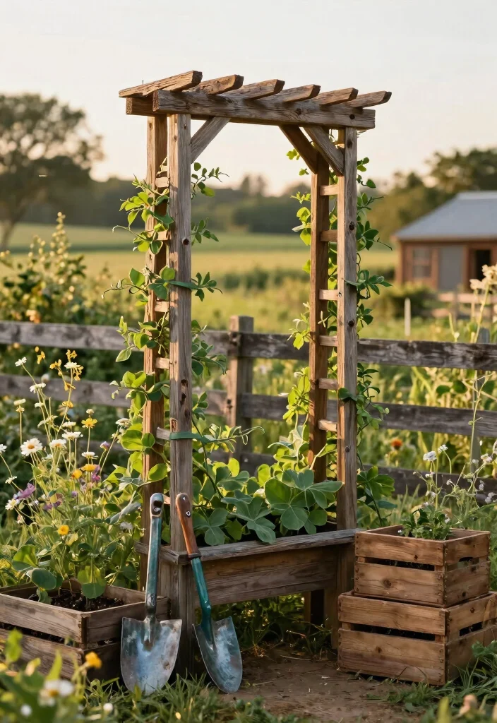 14 Trellis Ideas Front of House That Support Heavy Climbing Vines - 13. Rustic Farmhouse Trellis 1