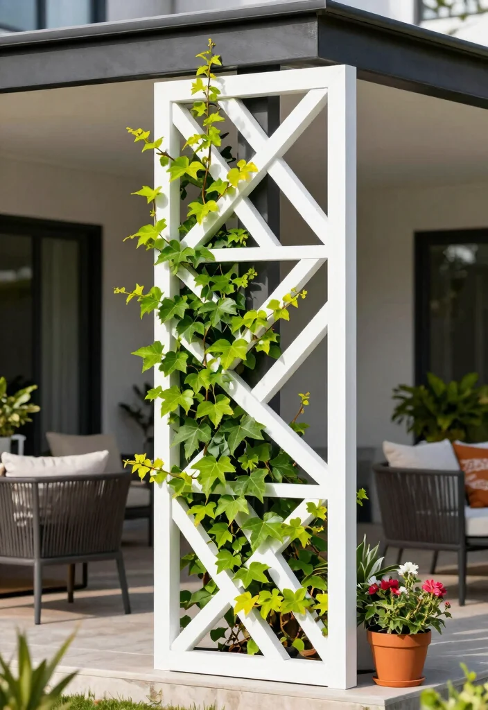 14 Trellis Ideas Front of House That Support Heavy Climbing Vines - 14. Modern Geometric Trellis 1