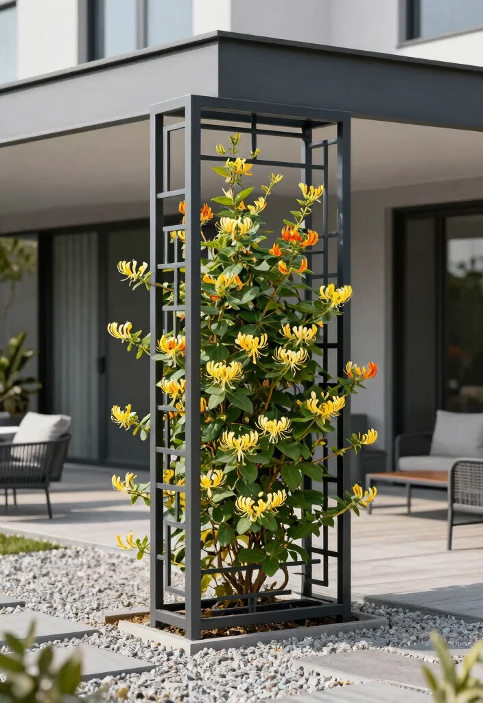 14 Trellis Ideas Front of House That Support Heavy Climbing Vines - 2. Minimalist Metal Trellis 1