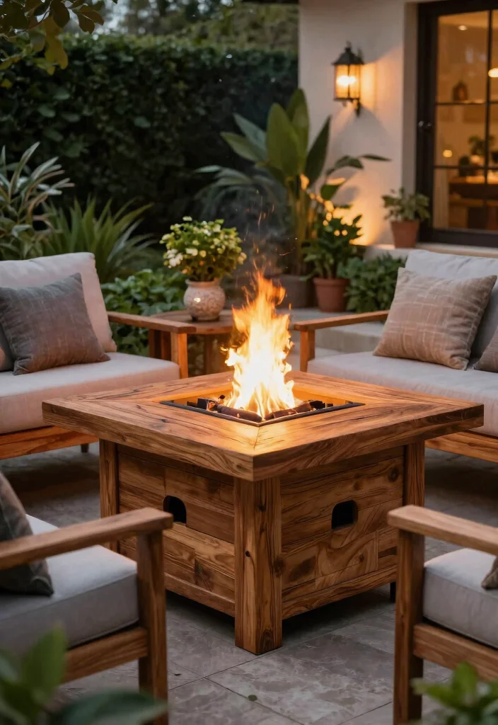14 Wood Patio Furniture Concepts That Don't Warp or Crack - 14. Wooden Fire Pit Table 1
