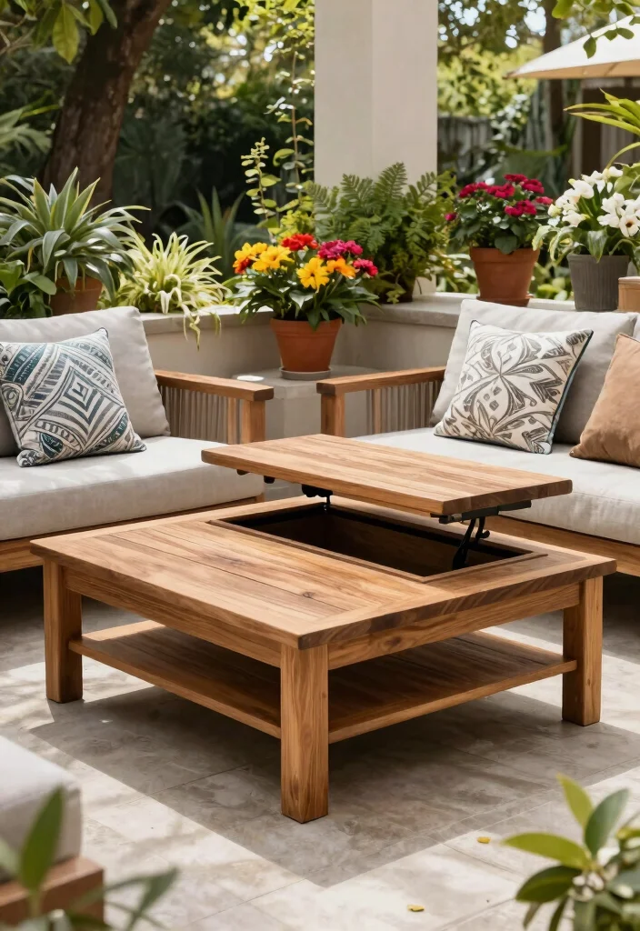 14 Wood Patio Furniture Concepts That Don't Warp or Crack - 4. Wooden Coffee Table with Storage 1