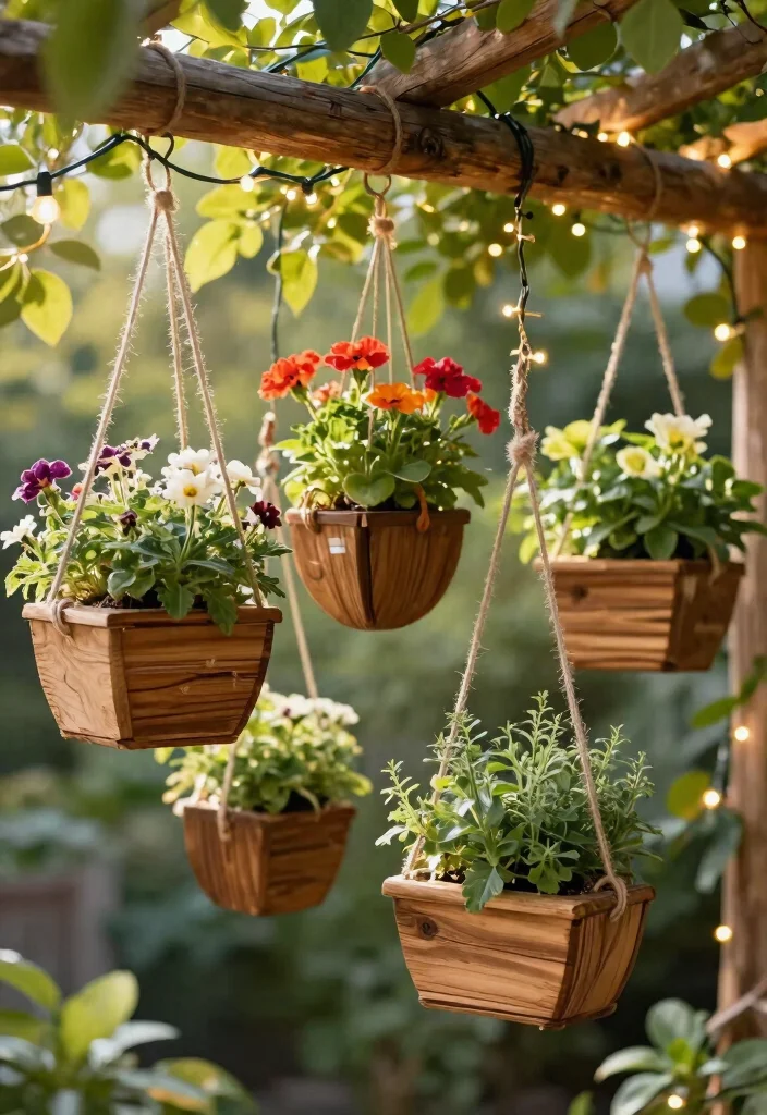 14 Wood Patio Furniture Concepts That Don't Warp or Crack - 5. Hanging Wooden Planters 1