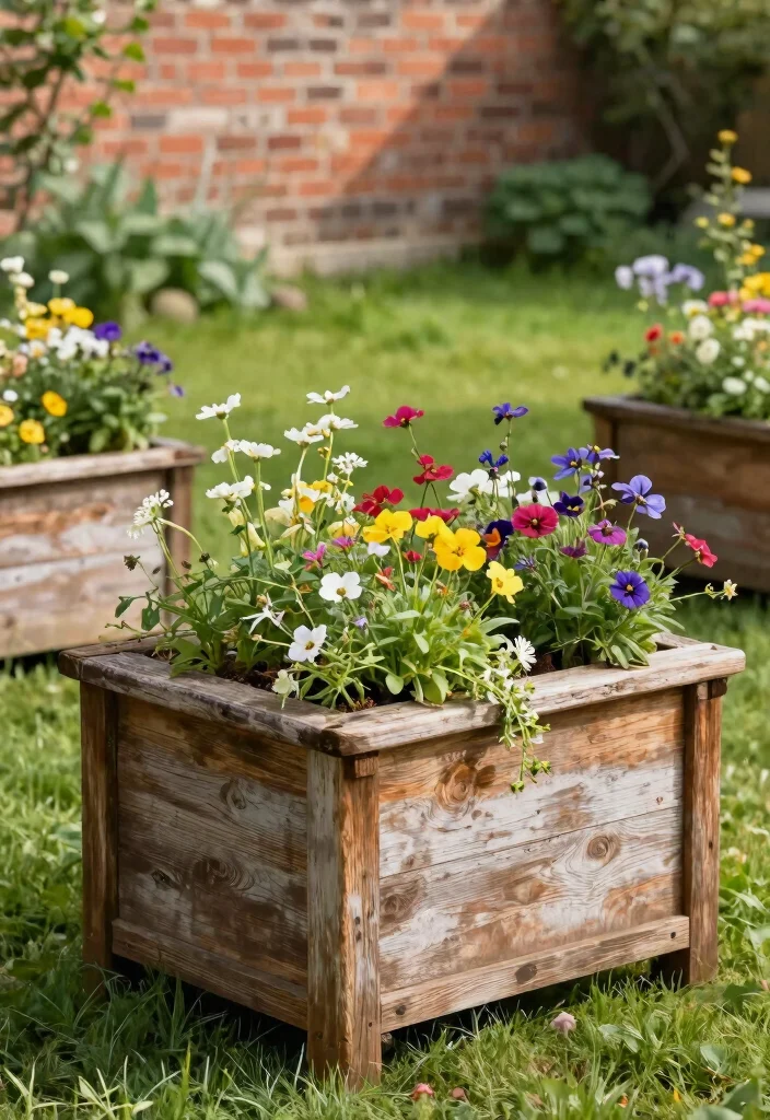14 Wood Planter Box Ideas That Hide Ugly Foundation Walls - 1. Rustic Charm with Weathered Wood Planters 1