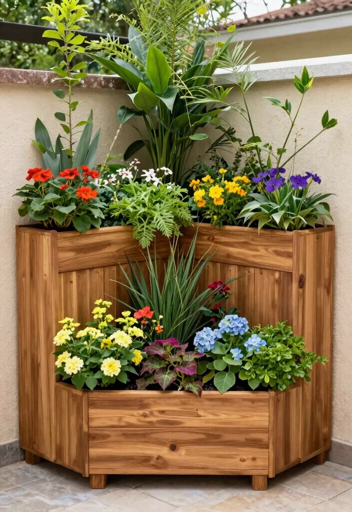 14 Wood Planter Box Ideas That Hide Ugly Foundation Walls - 10. Creative Corner Planters 1