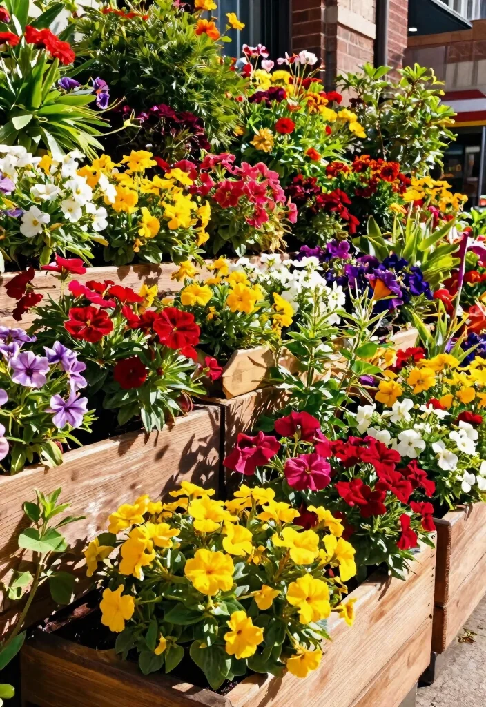 14 Wood Planter Box Ideas That Hide Ugly Foundation Walls - 7. Colorful Flower Boxes 1