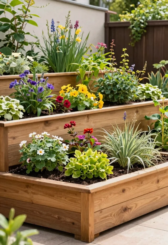 14 Wood Planter Box Ideas That Hide Ugly Foundation Walls - 8. Tiered Raised Garden Beds 1