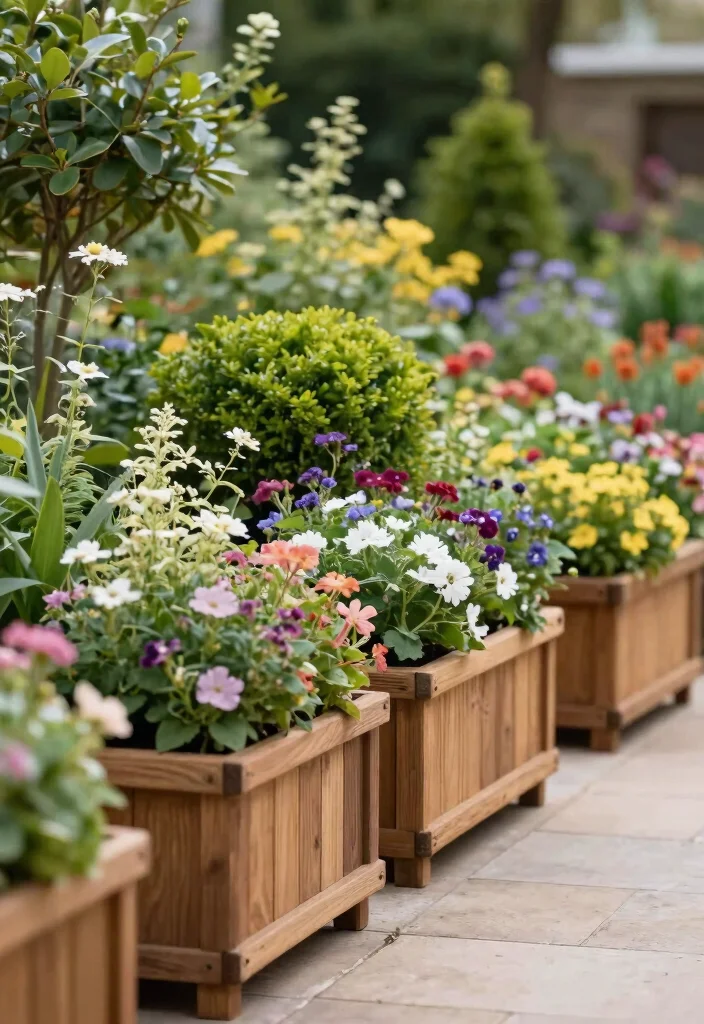 14 Wood Planter Box Ideas That Hide Ugly Foundation Walls - 9. Decorative Border Planters 1