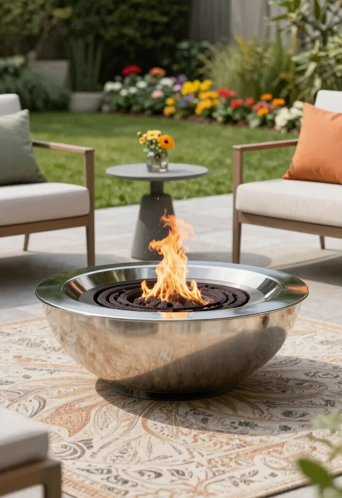 15 Backyard Corner Fire Pit Ideas That Make Dead Space Useful - 3. Modern Fire Bowl with Sleek Furniture 1
