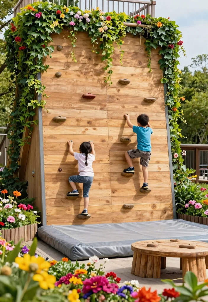 15 Backyard Jungle Gym Ideas That Grow With Kids and Fit Tight Yards - 1. Vertical Climbing Wall with Greenery 1