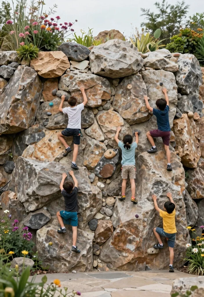 15 Backyard Jungle Gym Ideas That Grow With Kids and Fit Tight Yards - 12. Natural Rock Climbing Wall 1