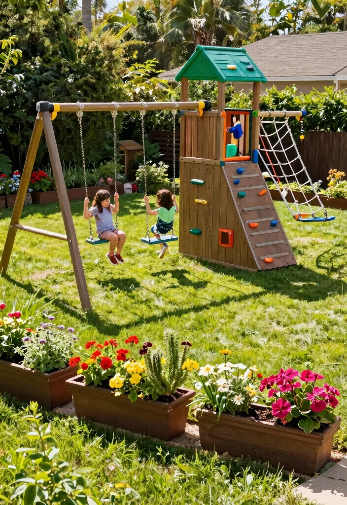 15 Backyard Jungle Gym Ideas That Grow With Kids and Fit Tight Yards - 3. Swing Set with Climbing Features 1