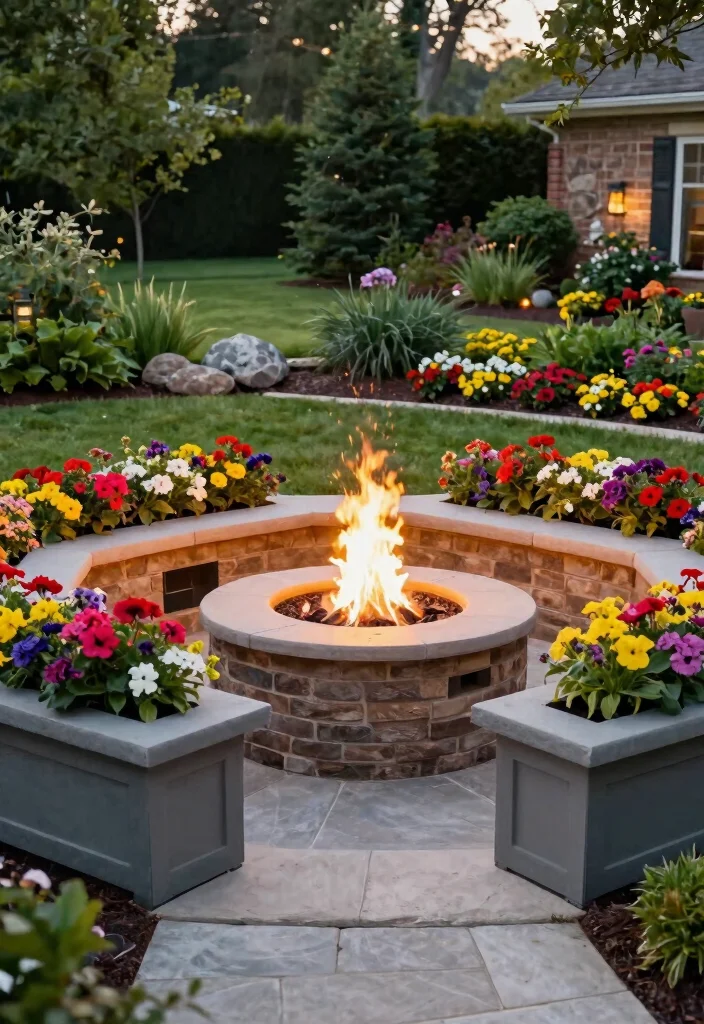 15 Fire Pit Ideas That Don't Require Professional Installation - 10. Fire Pit with Built-in Planters 1