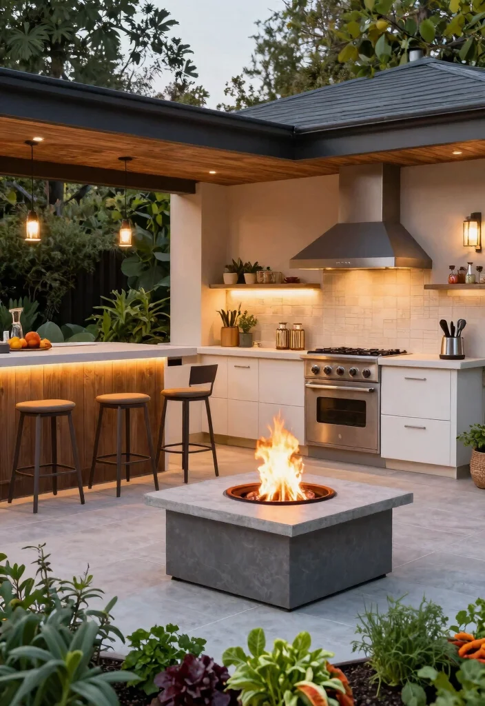 15 Fire Pit Ideas That Don't Require Professional Installation - 15. Fire Pit in an Outdoor Kitchen 1