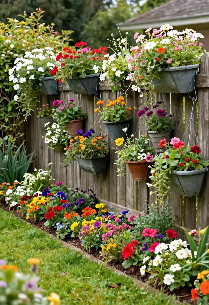 15 Garden Fence Decor Ideas That Hide Eyesores and Add Privacy - 10. Hanging Planters 1