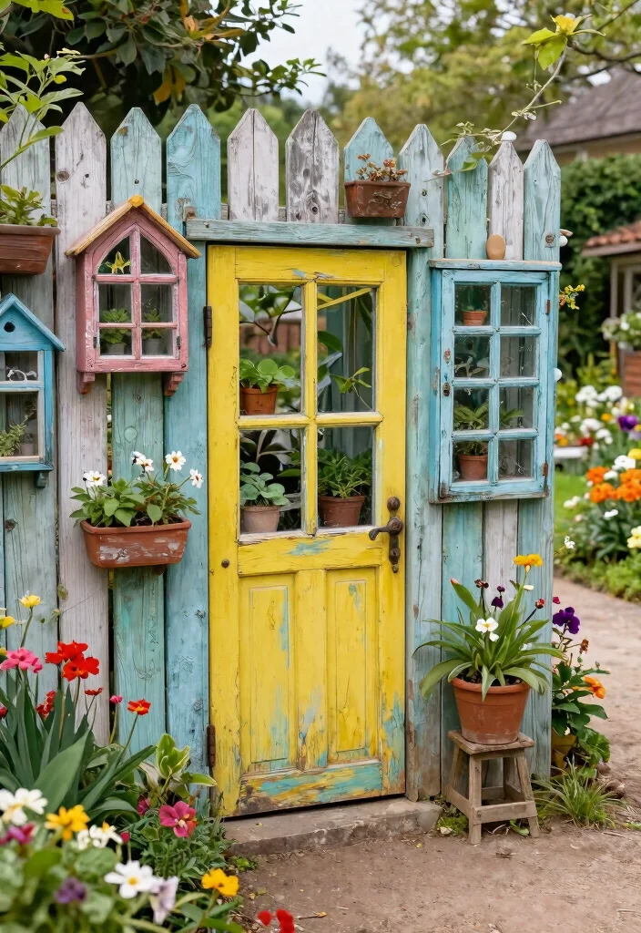 15 Garden Fence Decor Ideas That Hide Eyesores and Add Privacy - 13. Upcycled Garden Decor 1