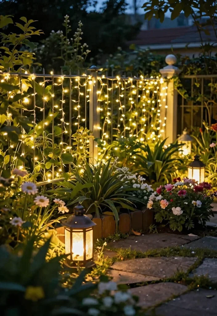 15 Garden Fence Decor Ideas That Hide Eyesores and Add Privacy - 15. Fairy Lights and Lanterns 1