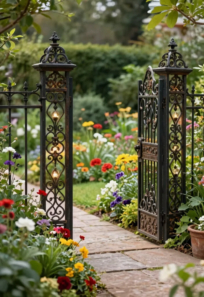 15 Garden Fence Decor Ideas That Hide Eyesores and Add Privacy - 7. Wrought Iron Accents 1